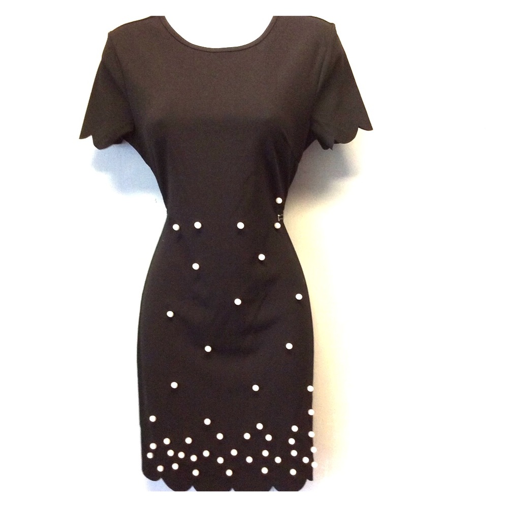 Large Shein Black Bodycon Dress W/ Pearl Accents